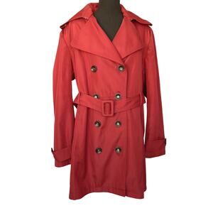 Calvin Klein Oxblood Red Trench Coat Belted Mid Length Double Breasted XL Womens